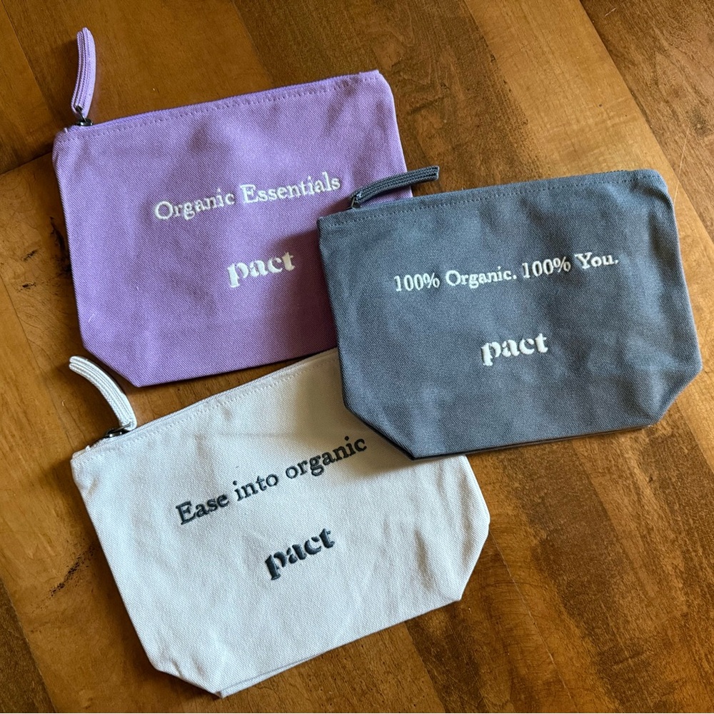 Pact Organic Cotton Pouch Trio - Purple, Gray, Cream